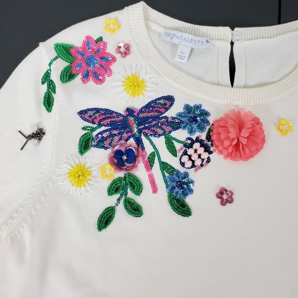 RSVP by Talbots Floral Petites Short Sleeve Embellished Size‎ LP $129 Womens